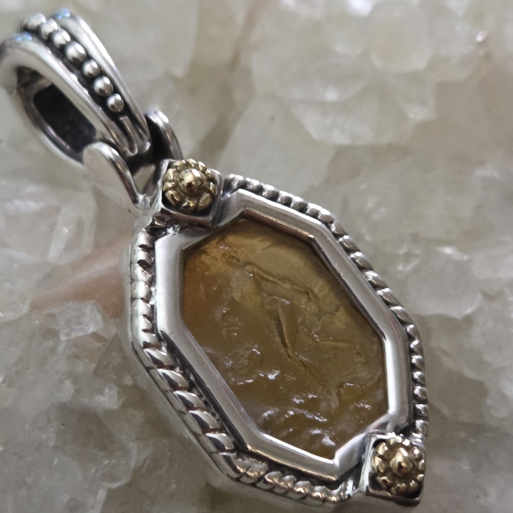 Vintage Sterling Silver And 18k Gold Intaglio Enhancer Pendant